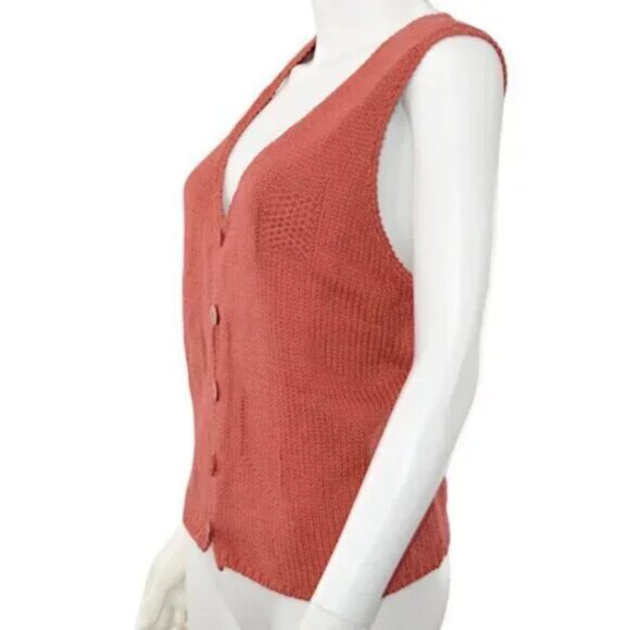 Brooks Spiced Ginger Paprika Rust Orange Dress Cardigan Knit Sweater Vest L - Picture 2 of 7